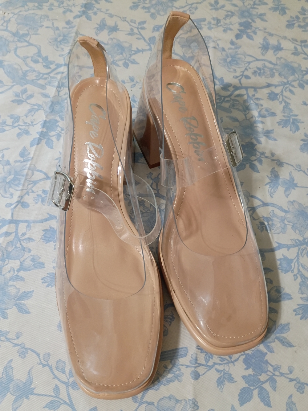 Cape Robbin Blush Nude Clear Strap Block Heel Sandals - Picture 2 of 2